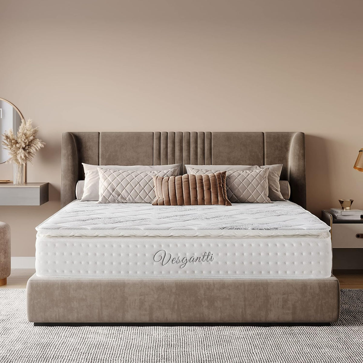 Vesgantti Pillowtop Matelas 90x200-Épaisseur 26cm-Superieur Matelas de Lit d'Adulte -Matelas à Ressorts ensachés-7 Zones de Confort Mousse Mémoire