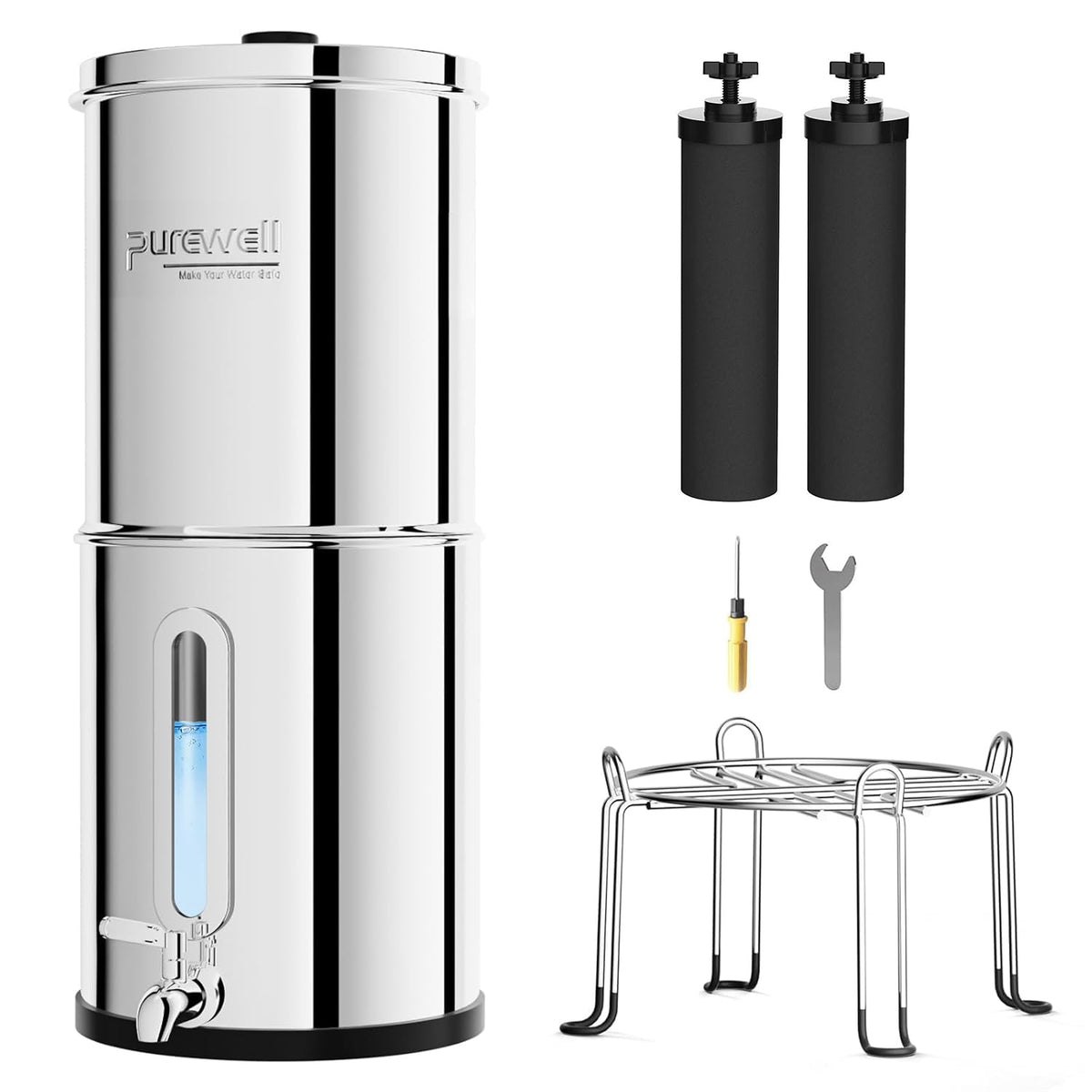 Purewell Filtre à Eau par Gravité 8,5L - Système de Filtration Familial avec Charbon Actif - Purificateur d'Eau pour Robinet et Eau de Pluie