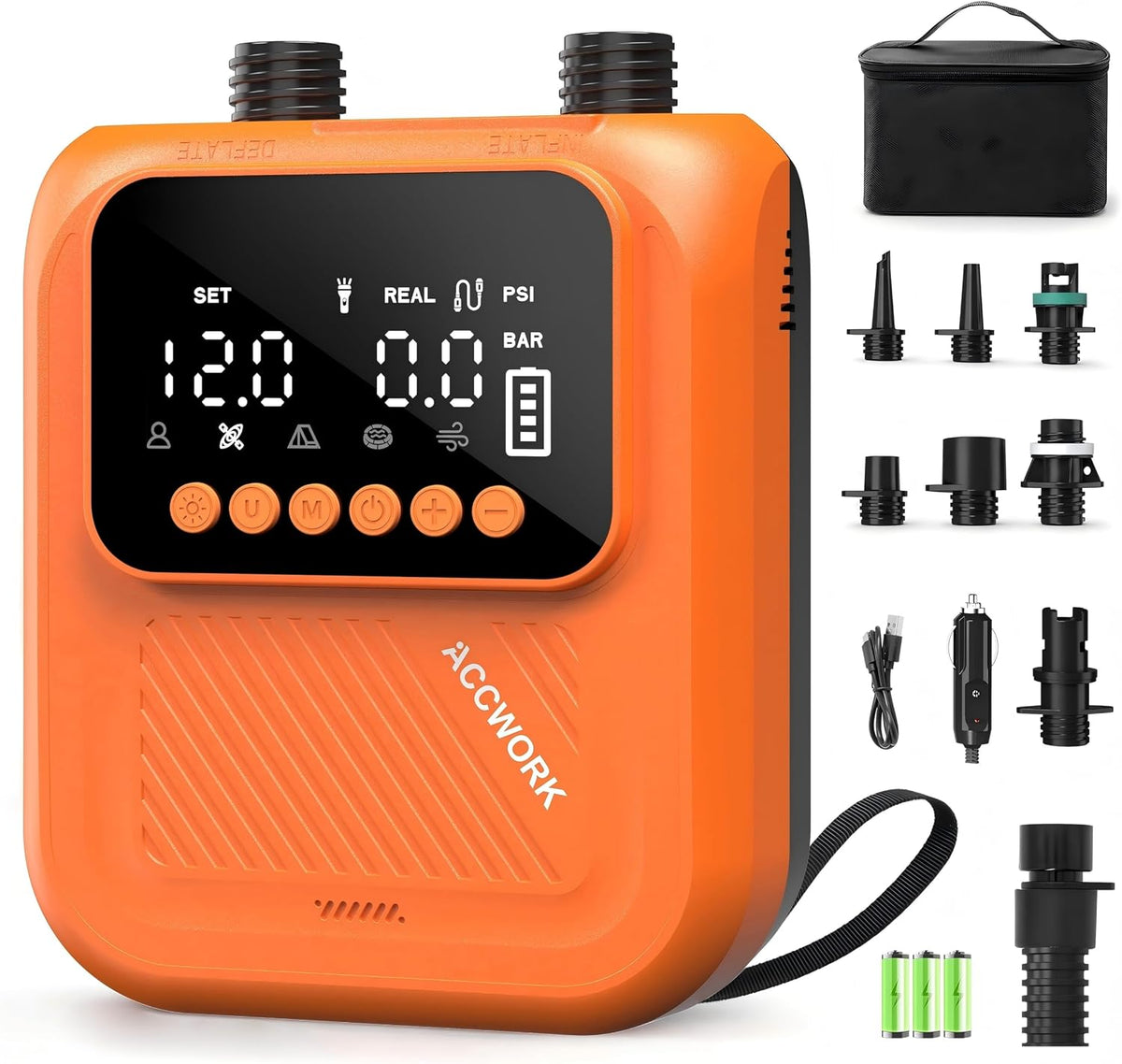 Gonfleur Paddle Electrique 20 PSI, Gonflage/Dégonflage & Arrêt Automatique, Pompe Paddle Electrique avec 7 Buses pour Matelas Gonflable, Sup, Tente